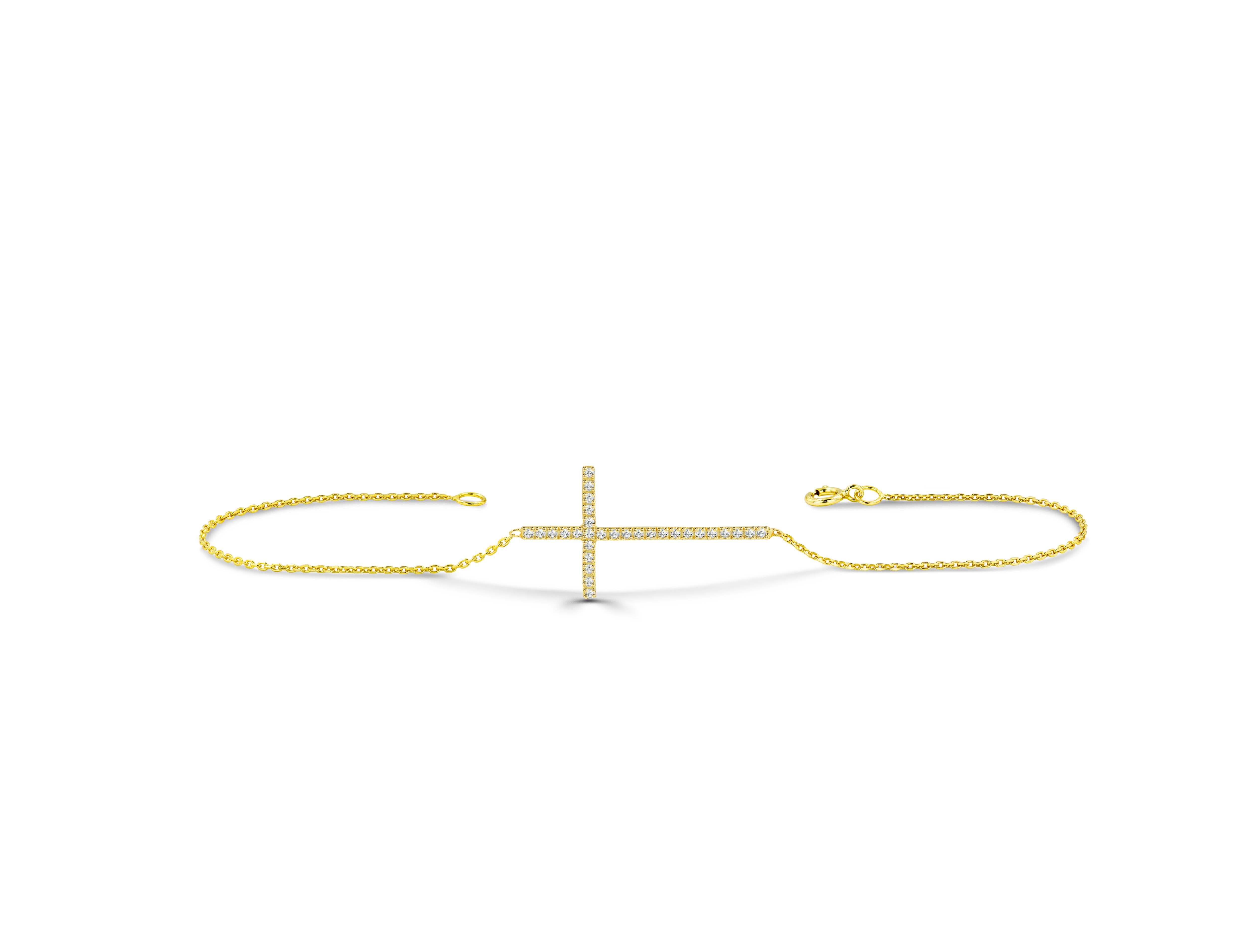 14 Karat Gold Langes Kreuz-Diamant-Armband Sideway Cross Diamant-Armband (Moderne) im Angebot
