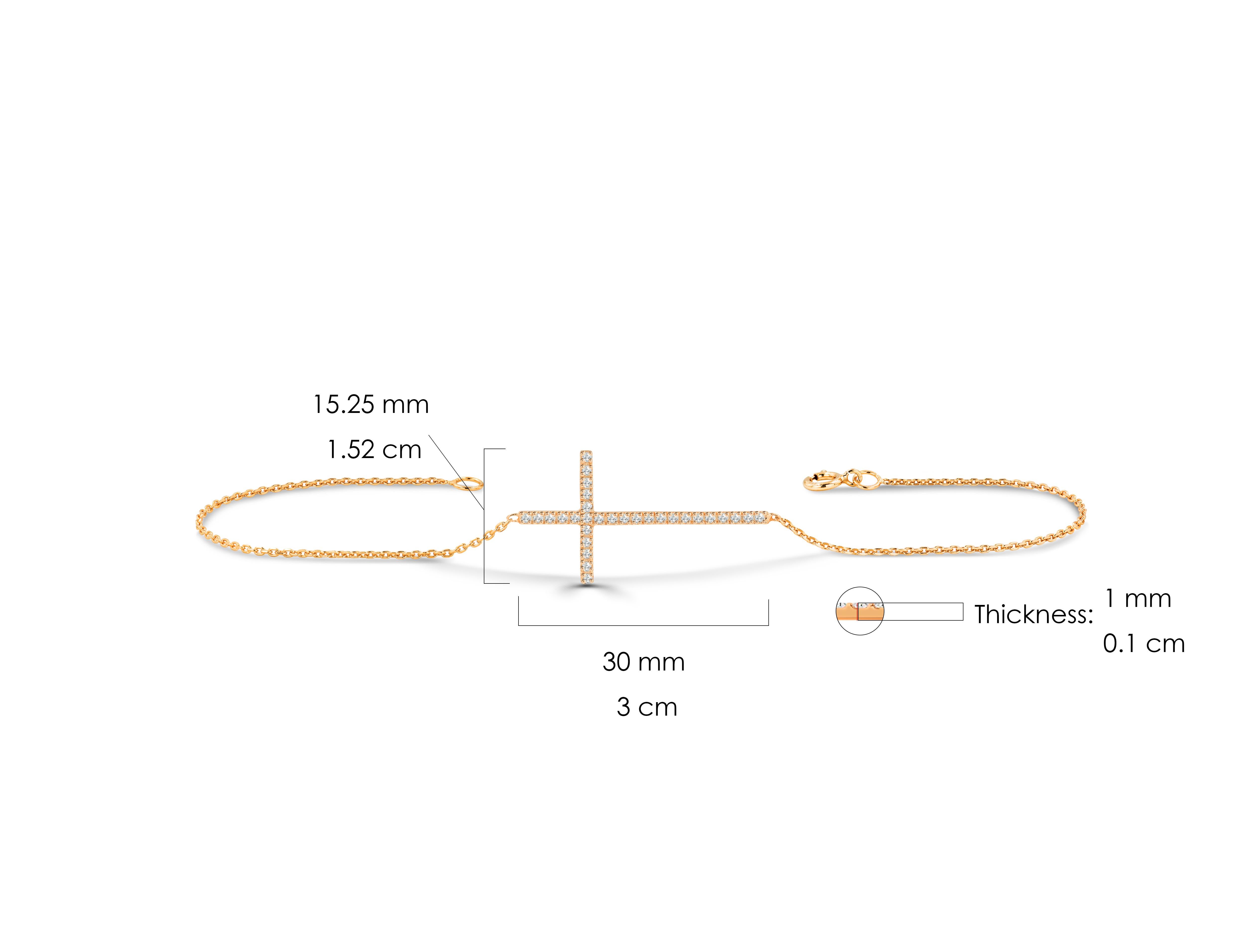 14 Karat Gold Langes Kreuz-Diamant-Armband Sideway Cross Diamant-Armband im Angebot 3