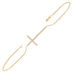 Pulsera de diamantes con cruz larga de oro de 14 quilates Pulsera de diamantes con cruz lateral