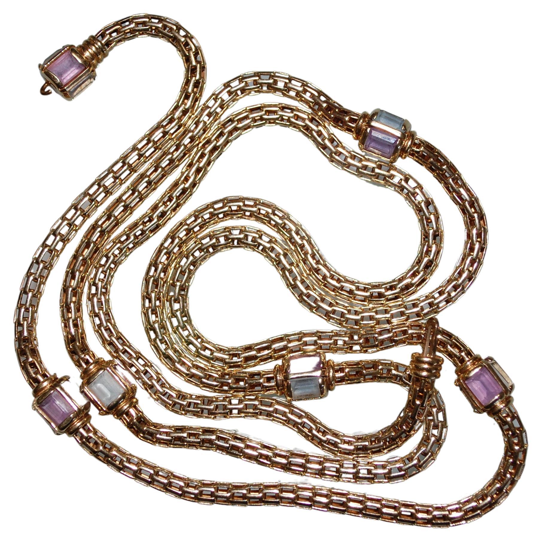 14k Gold Mesh Necklace with Aquamarine and Amethyst In Excellent Condition For Sale In Lake Worth, FL
