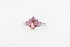 Lotus ring with pink tourmaline, sapphires in 14k gold
