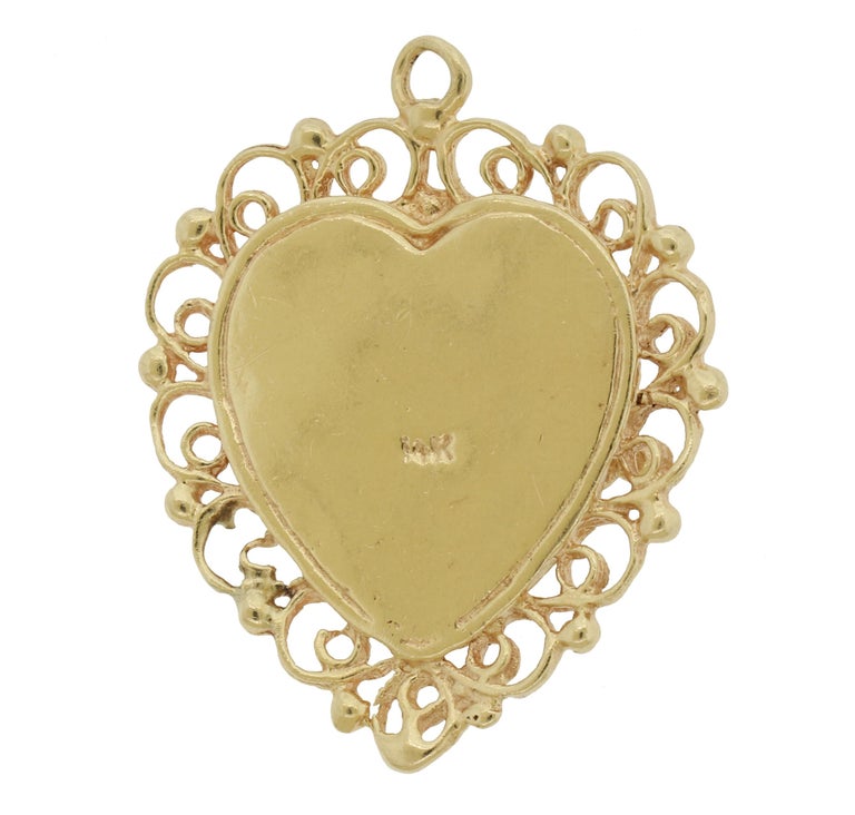 Romantic 14K Gold Love Heart Photo Locket Pendant Charm for Bracelet Left Handed 6.9 Gr For Sale