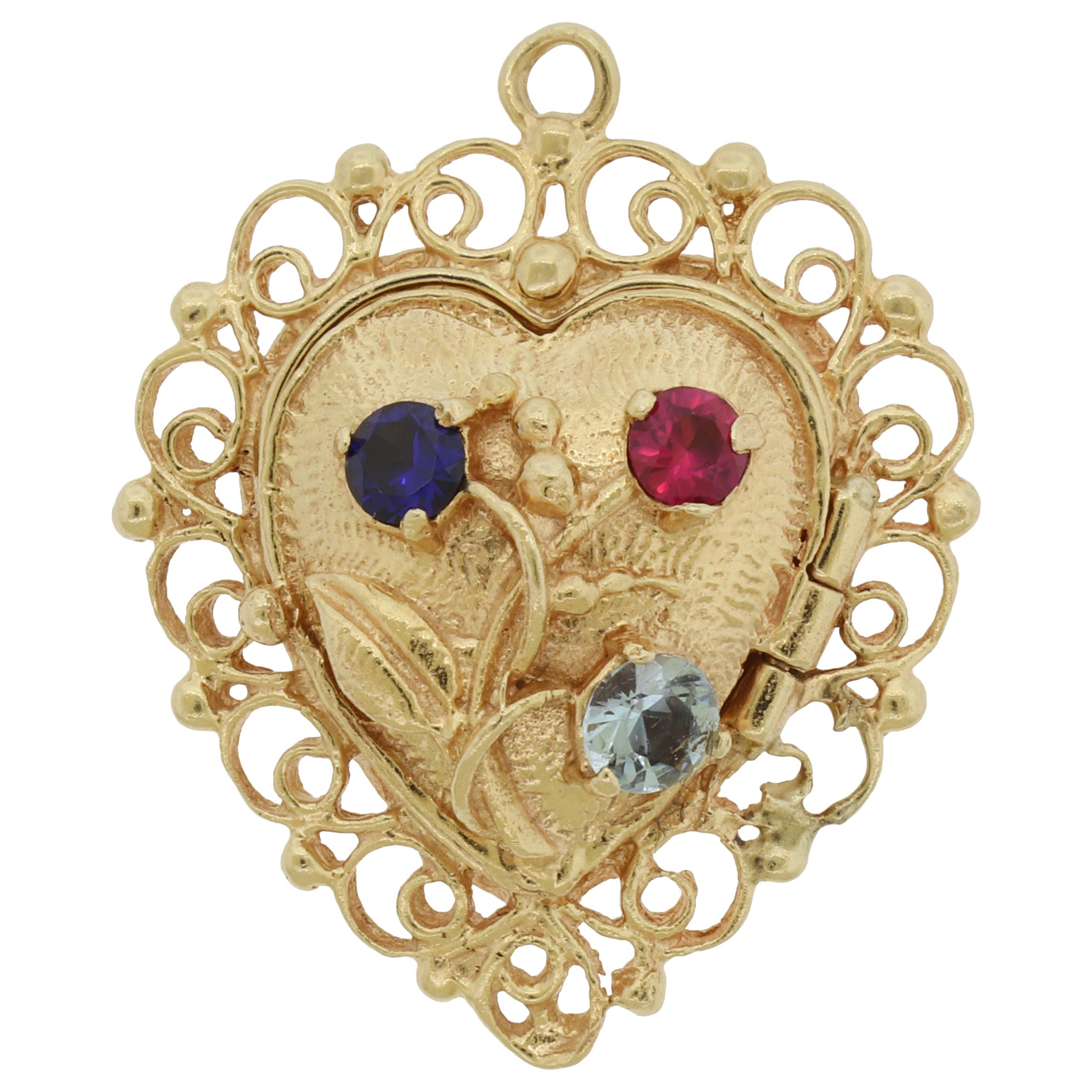 14K Gold Love Heart Photo Locket Pendant Charm for Bracelet Left Handed 6.9 Gr