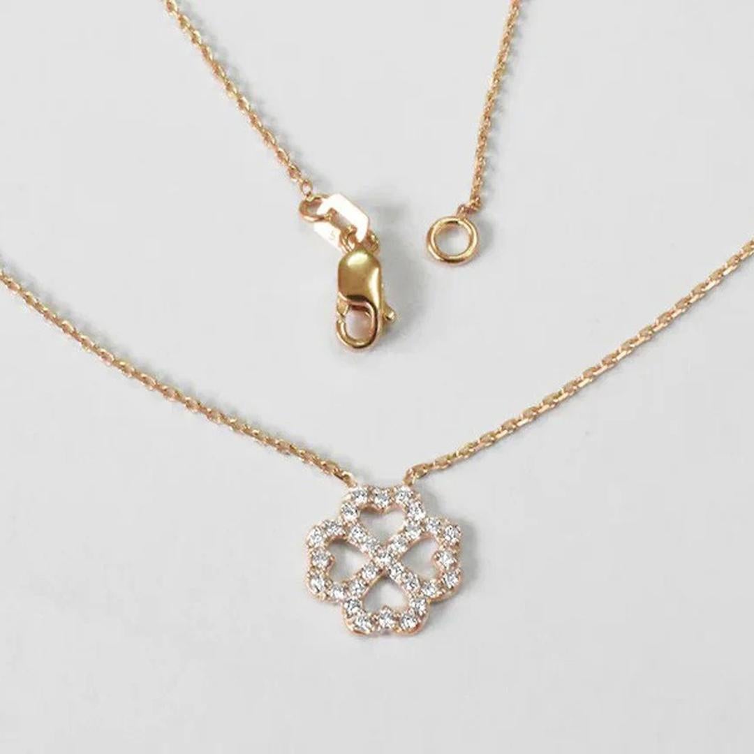Modern 14k Gold Lucky Clover Diamond Necklace Delicate Clover Necklace For Sale