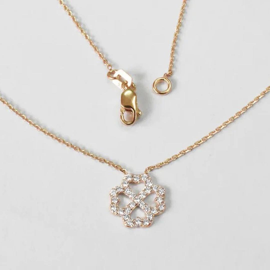da uomo o donna Collana con diamanti con trifoglio fortunato in oro 14k Collana con trifoglio delicato in vendita