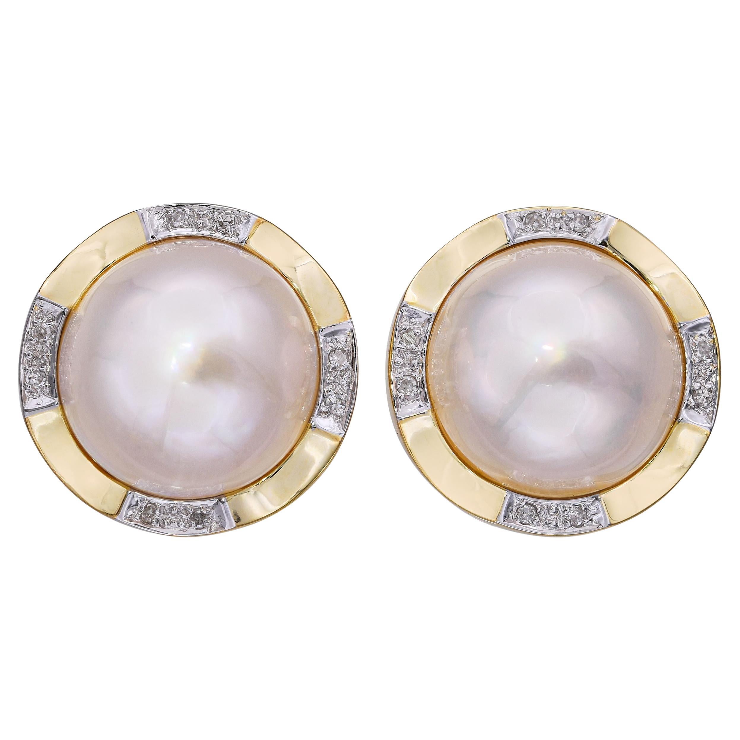 Boucles d'oreilles en or 14k perles Mabe et diamants
