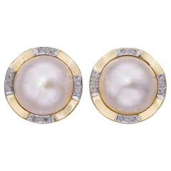 Boucles d'oreilles en or 14k perles Mabe et diamants