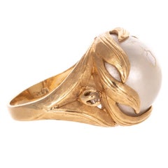 14K Gold Mabè Pearl & Diamond Ring Vintage