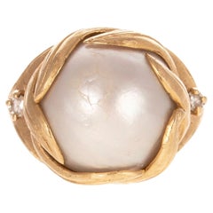 14K Gold Mabè Pearl & Diamond Ring Vintage