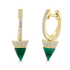 14k Gold Malachite & Diamond Spike Drop Huggy Earrings