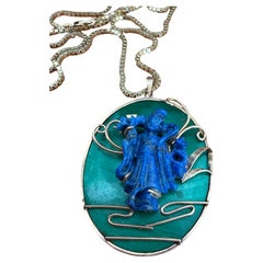 14K Gold Malachite Lapis Lazuli Pendant Necklace 14 Karat