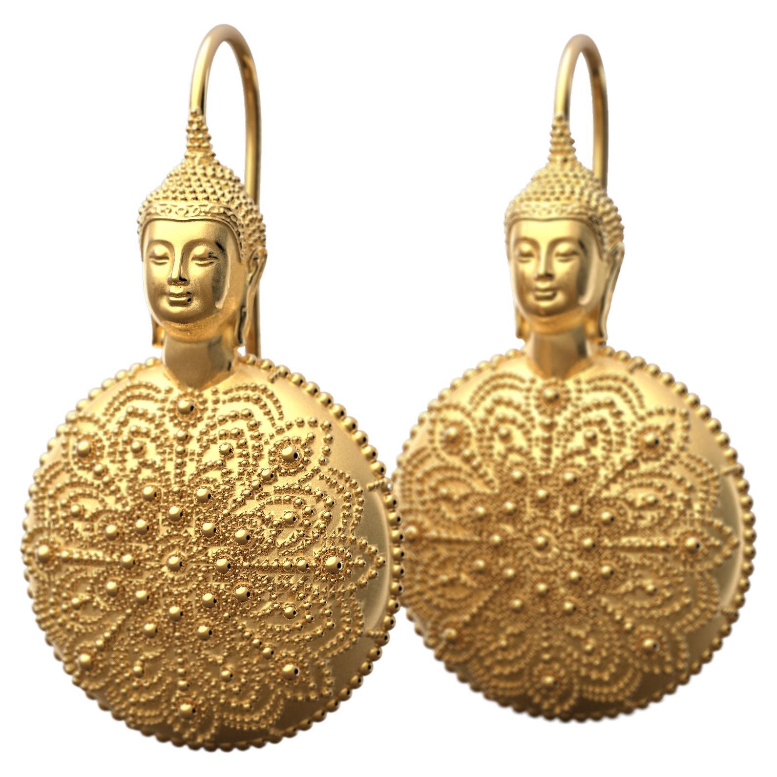 Made to order 14k gold  spiritual earrings, Mandala drop earrings. Real gold earrings made in Italy by Oltremare Gioielli, Italian gold fine jewelry. , 
Ear wire earrings with Buddha Head design 
Modern edgy earrings in genuine gold.

Production