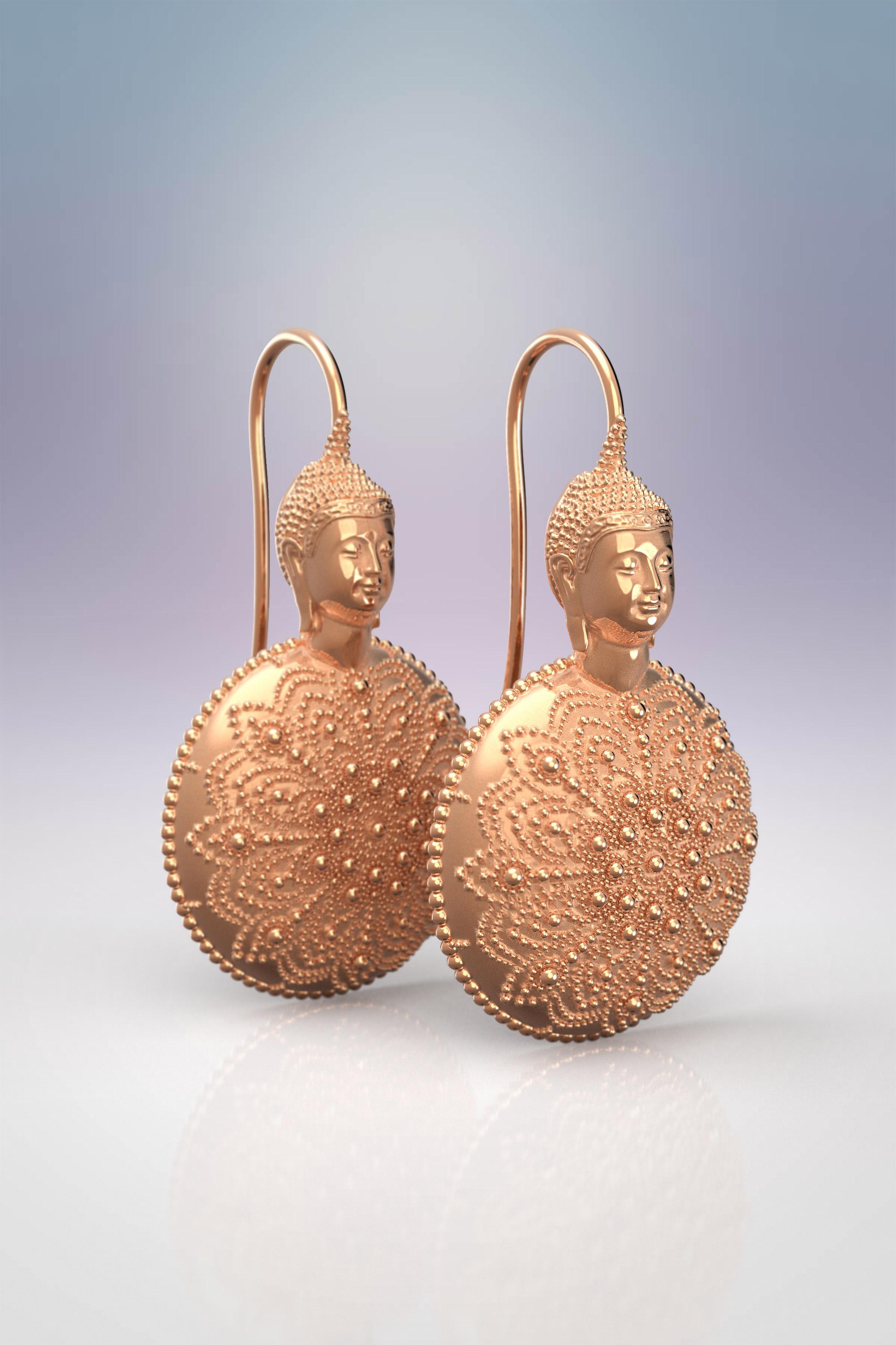 14k Gold Mandala Earrings, Meditation Gift, Buddha Jewelry Made in Italy For Sale 4