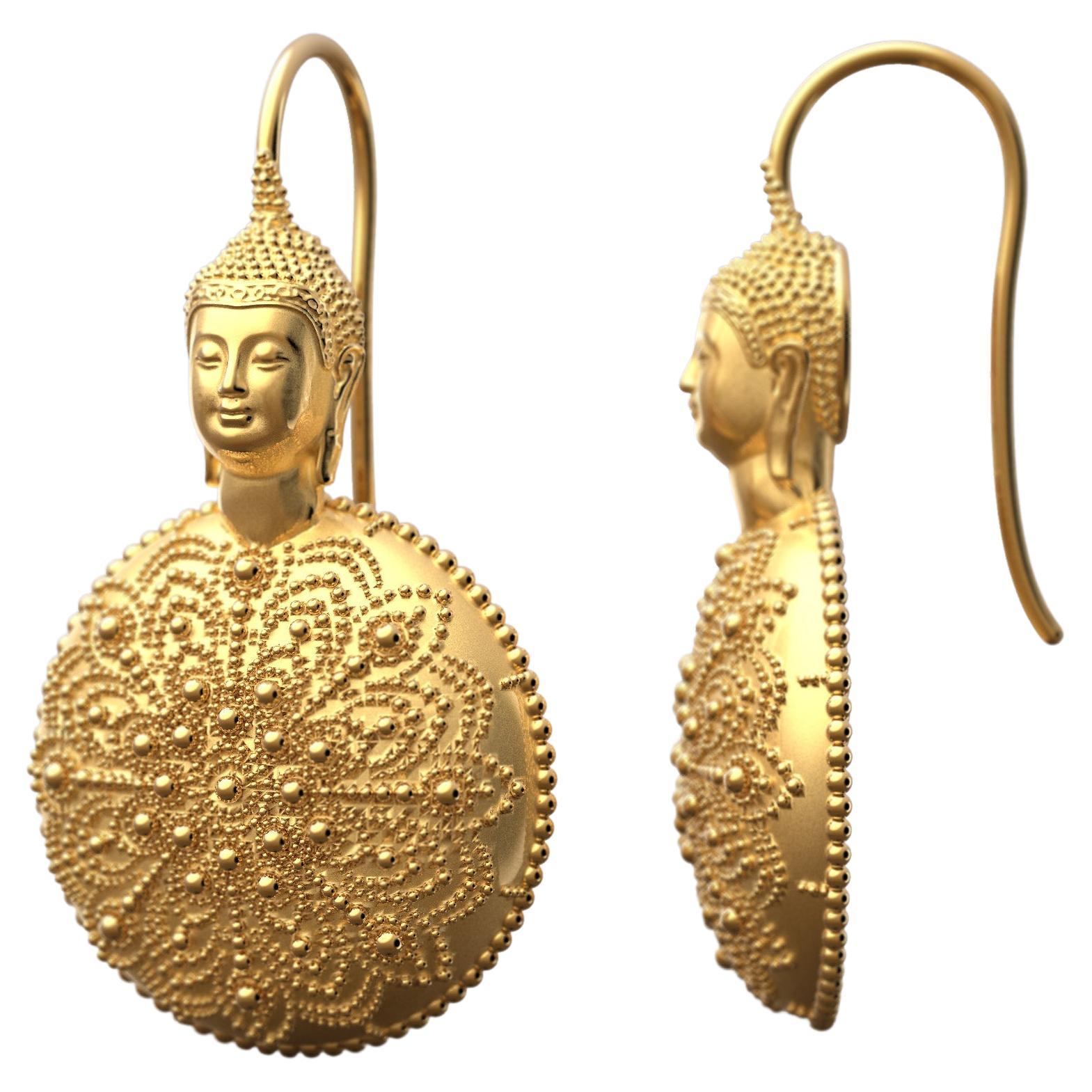 14k Gold Mandala Earrings, Meditation Gift, Buddha Jewelry Made in Italy For Sale