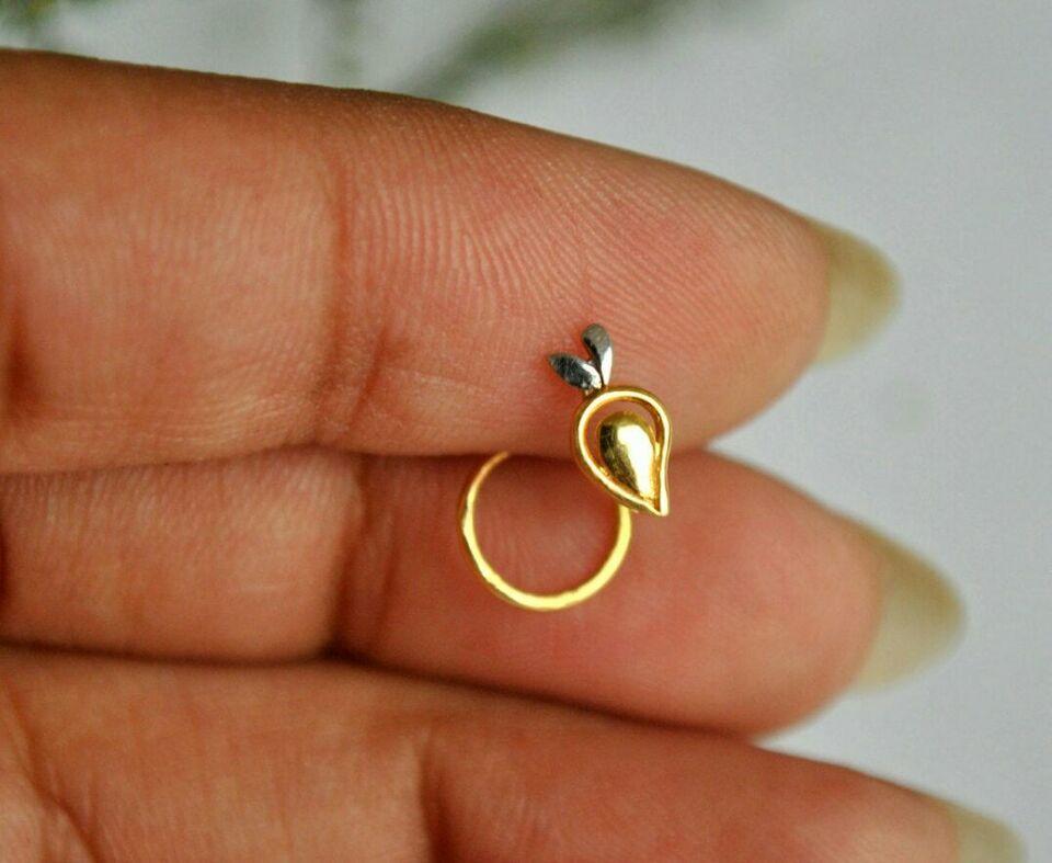 14k Gold Mango Nose Piercing C Wire Nose Ear Piercing Birthday Gift Jewelry. For Sale 3