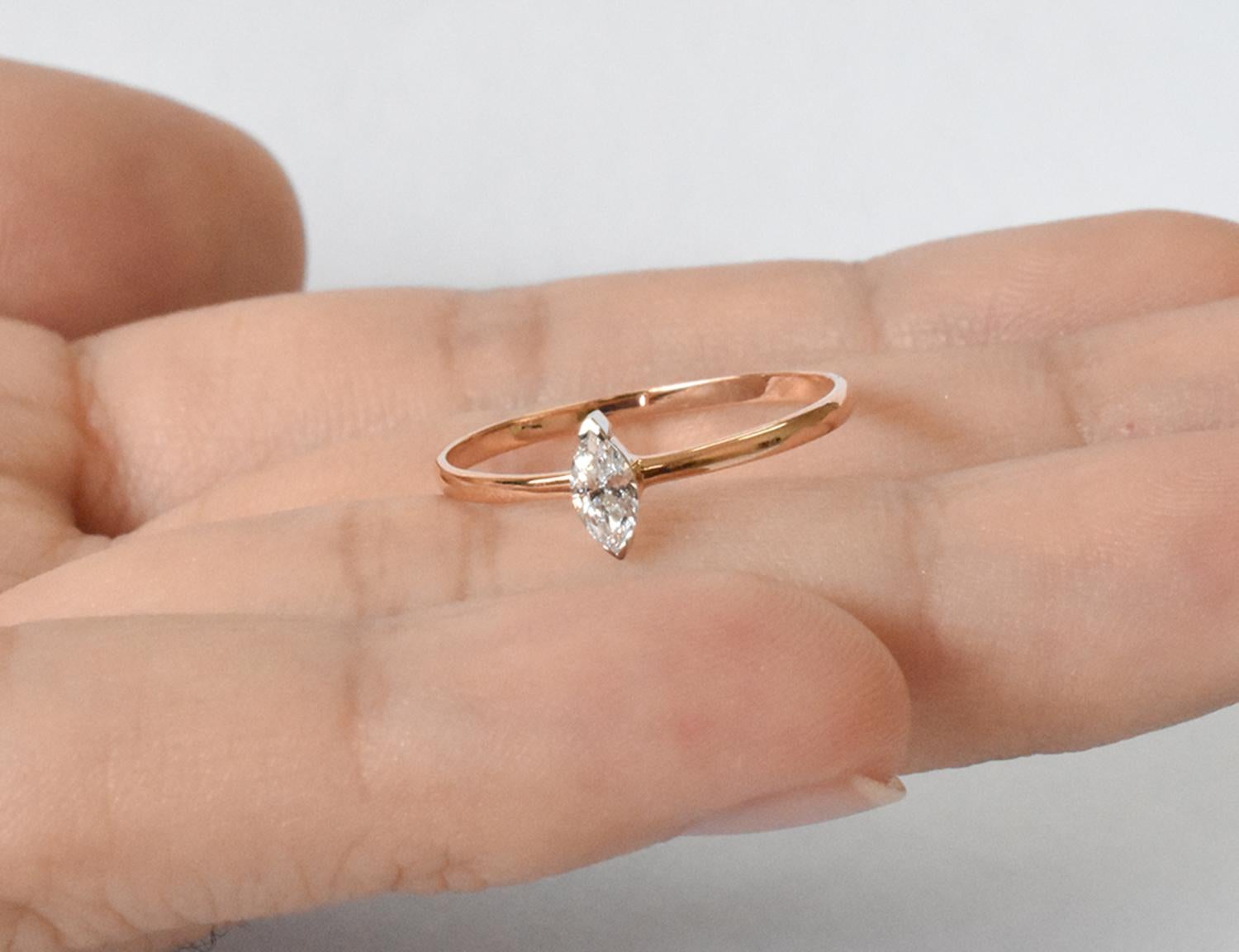For Sale:  14K Gold Marquise Marquise Cut Diamond Engagement Ring 7