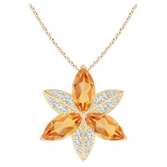 14K Gold Marquise Citrine Diamond Trillium Pendant by Angara, 4.45 CTW