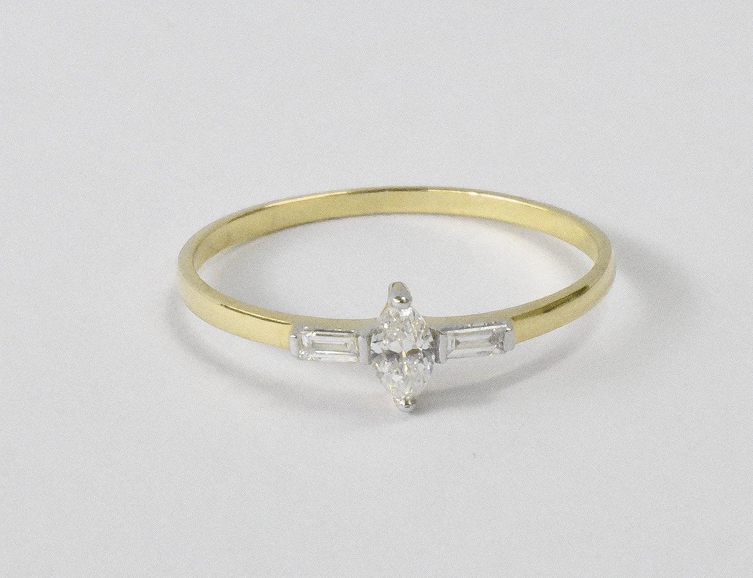 For Sale:  14K Gold Marquise Diamond and Baguette Diamond Ring Wedding Engagement Promise 3