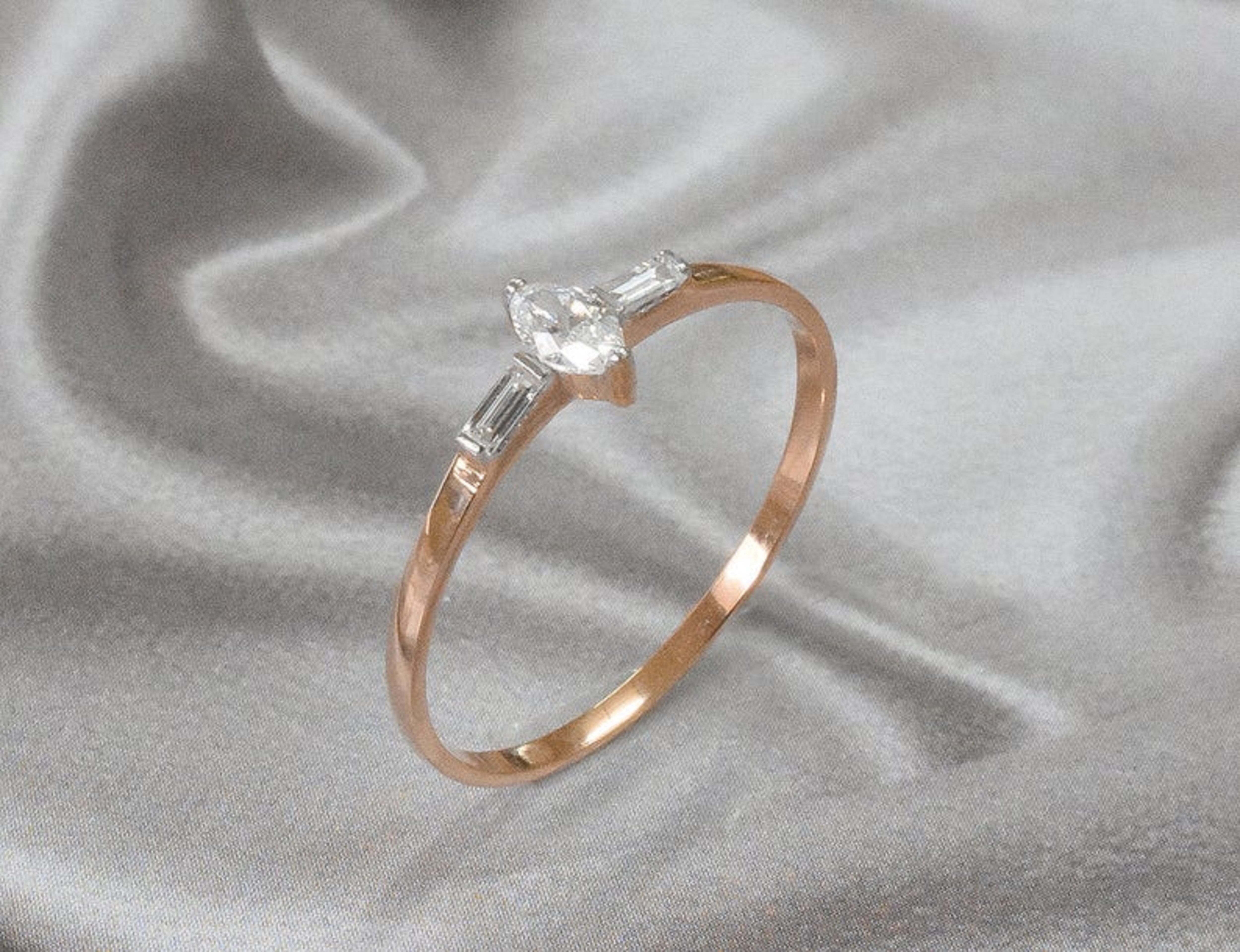 For Sale:  14K Gold Marquise Diamond and Baguette Diamond Ring Wedding Engagement Promise 5