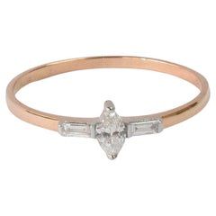Bague de fiançailles de mariage en or 14 carats avec diamants marquises et diamants baguettes