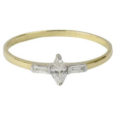 14k Gold 0.19 Carat Marquise Diamond and Baguette Diamond Ring