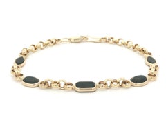 Bracelet empilable à maillons Rolo en or 14 carats, avec onyx noir ovale de forme marquise et rectangulaire