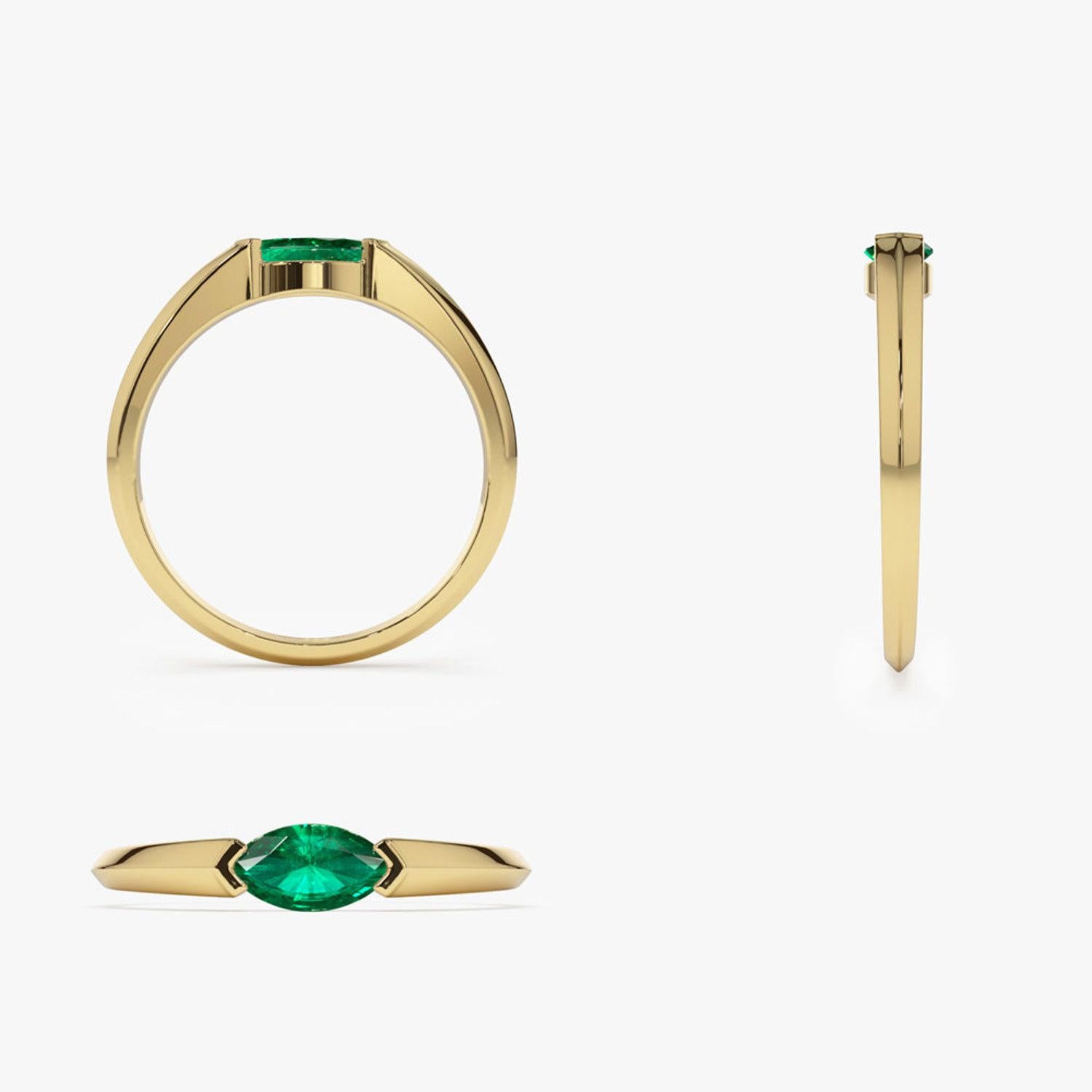 14k Gold Marquise-Ring mit natürlichem Smaragd in Marquiseschliff im Angebot 2