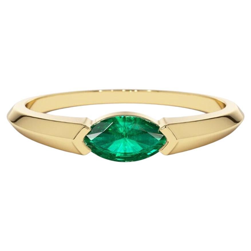 14k Gold Marquise Shape Natural Emerald Ring