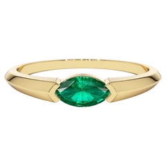 Antique 14k Gold Marquise Shape Natural Emerald Ring