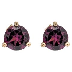 14K Gold 4mm Round Martini-Set Rhodolite Garnet Solitaire Studs - Daily Wear