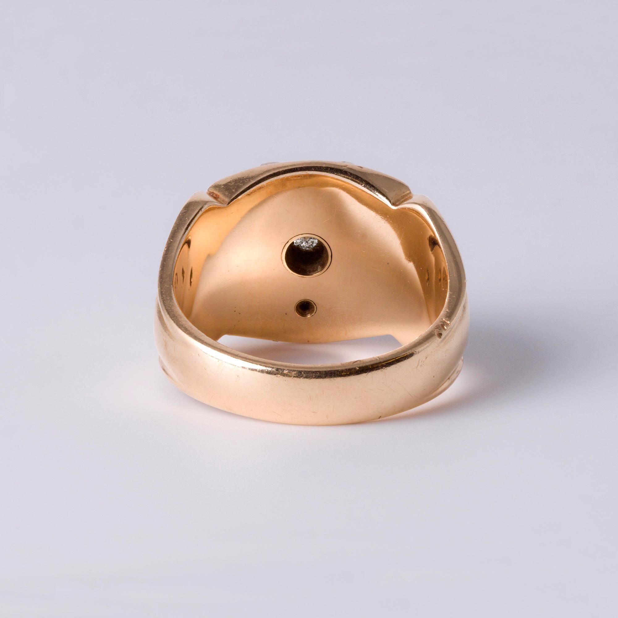 Anello massonico in oro 14K  Testa di aquila doppia  Diamante vecchio taglio europeo da 0,18 carati  Vi In condizioni buone in vendita a Los Angeles, CA