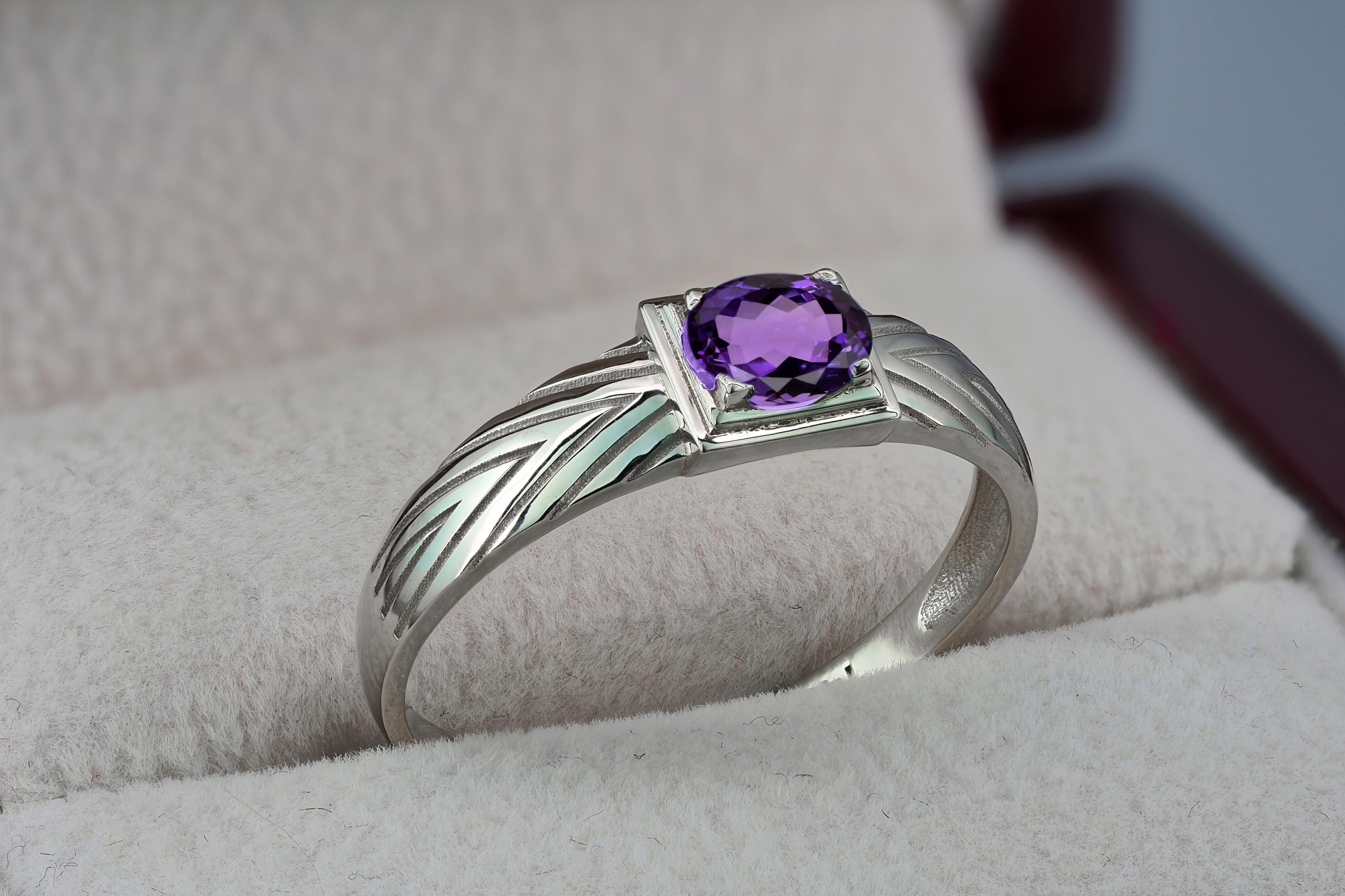 14K Gold Mens Ring with Amethyst.  In New Condition For Sale In Istanbul, TR