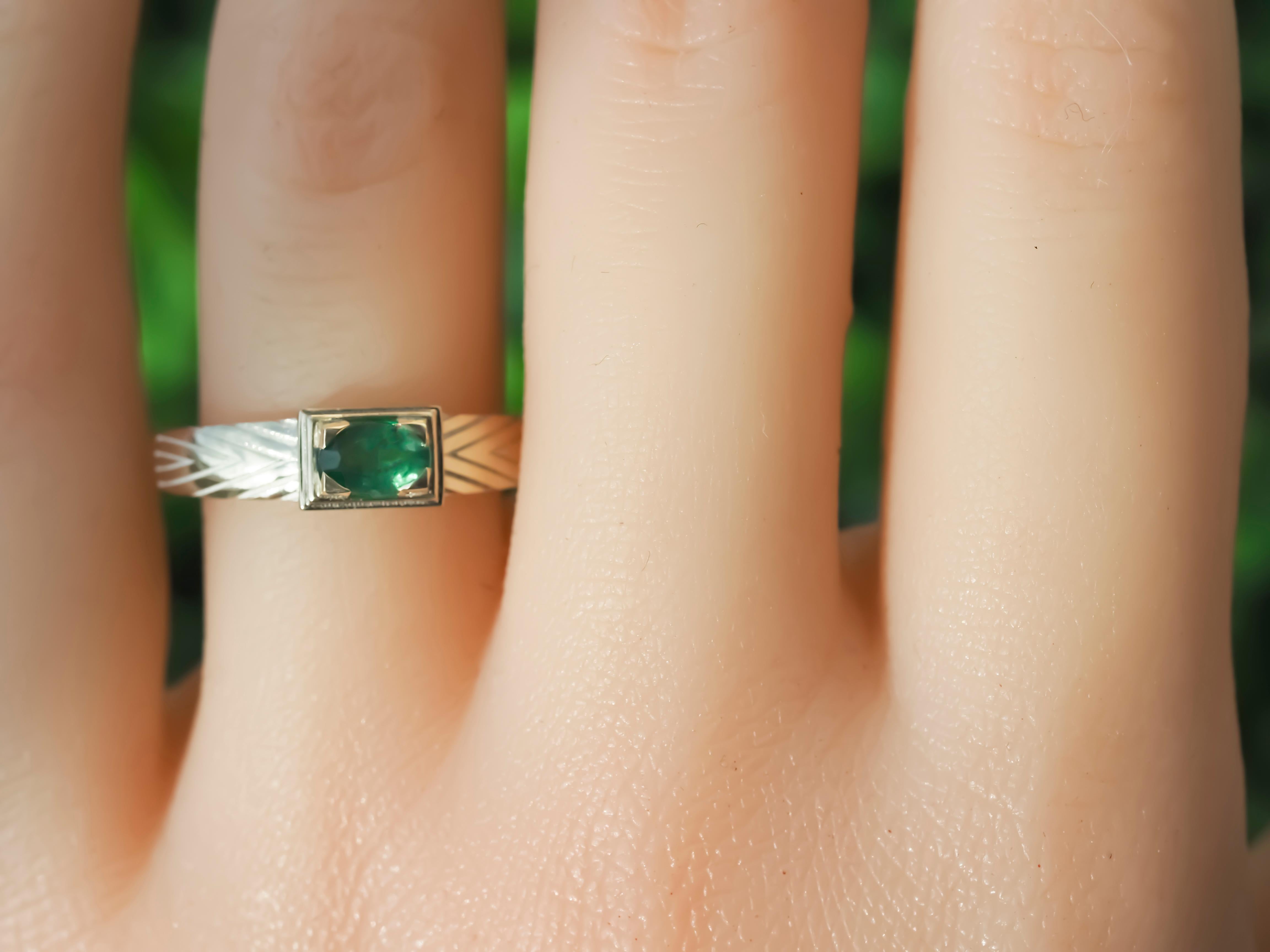 For Sale:  14K Gold Mens Ring with Emerald 10