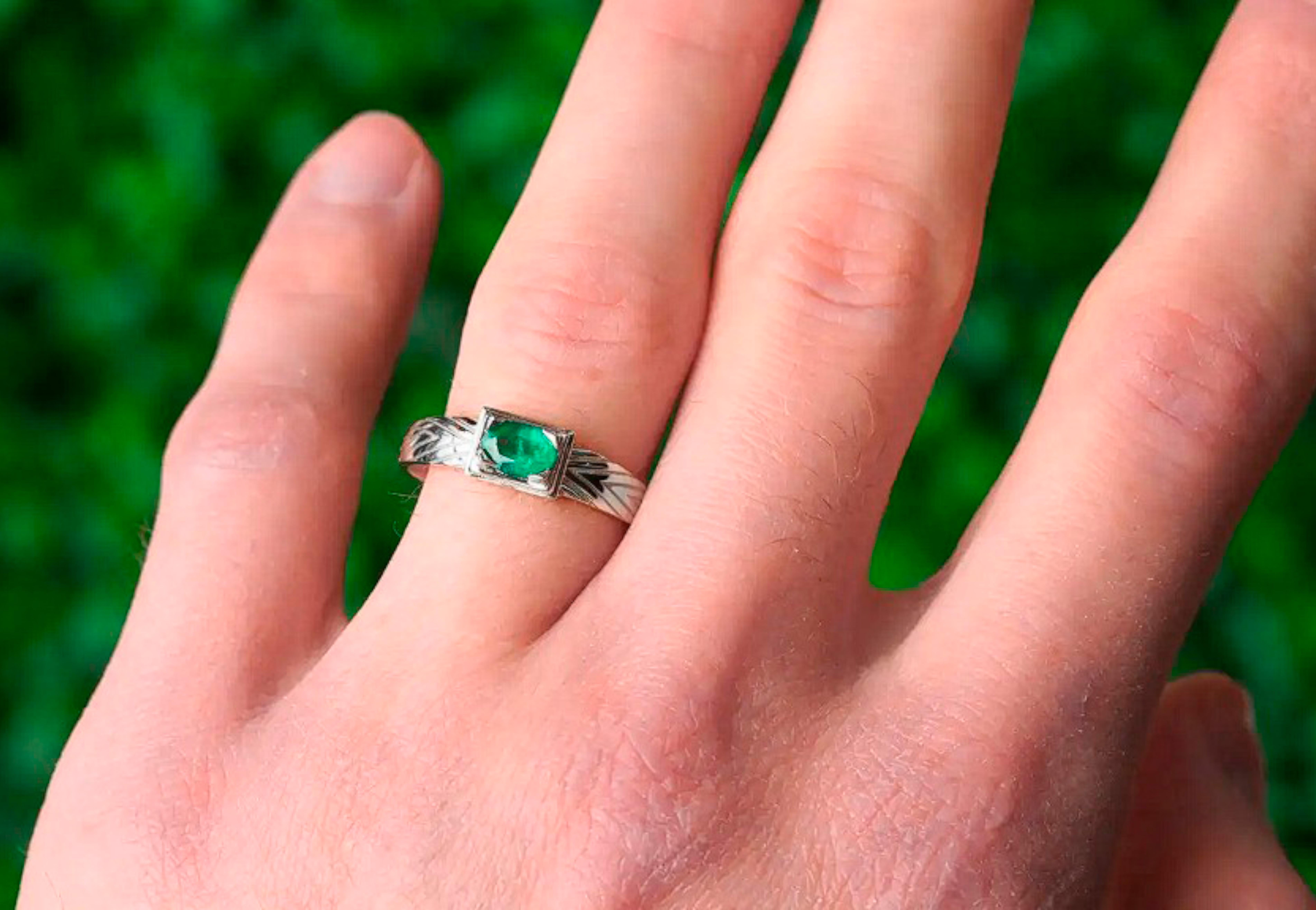 For Sale:  14K Gold Mens Ring with Emerald 3