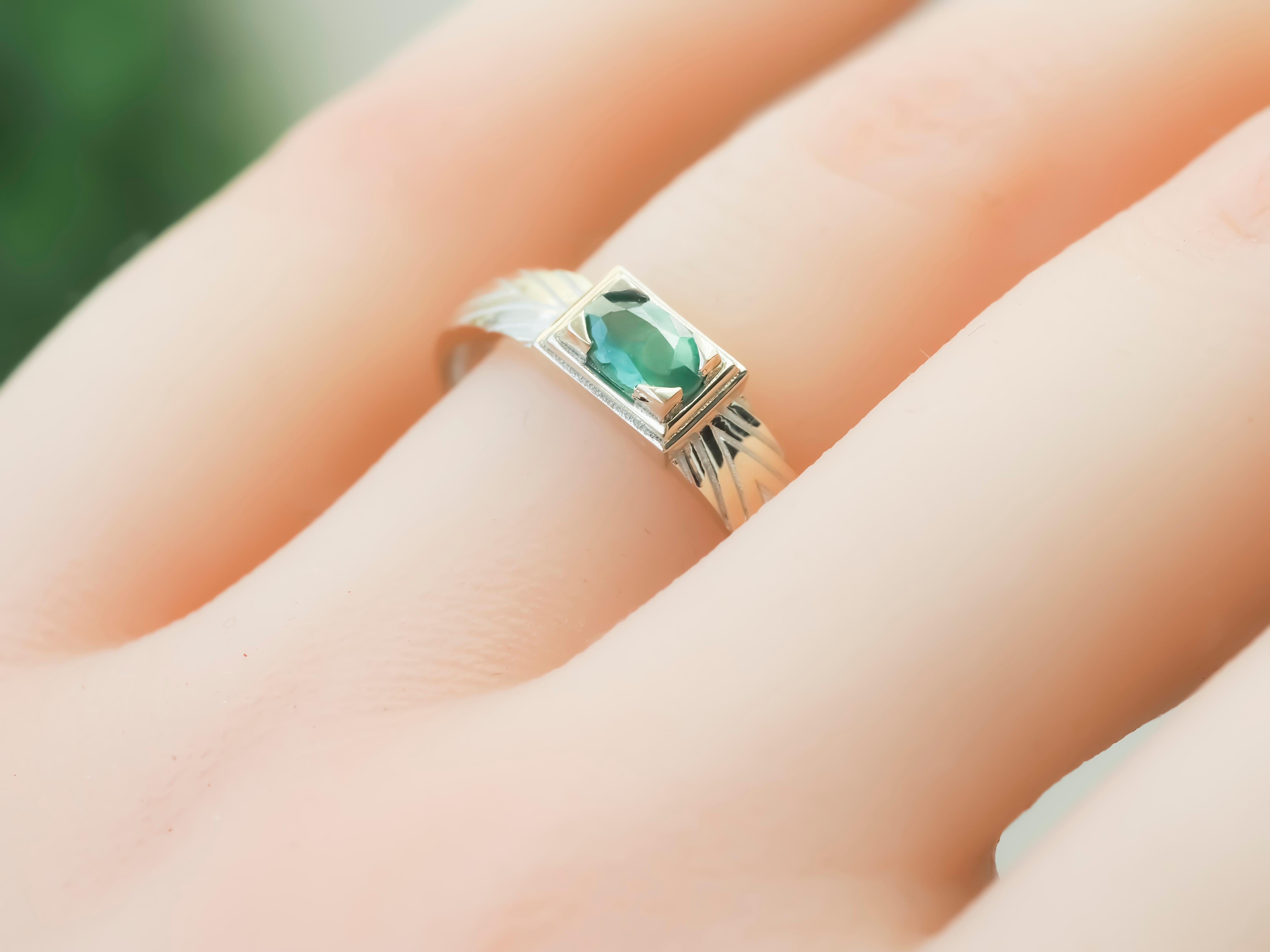 For Sale:  14K Gold Mens Ring with Emerald 9