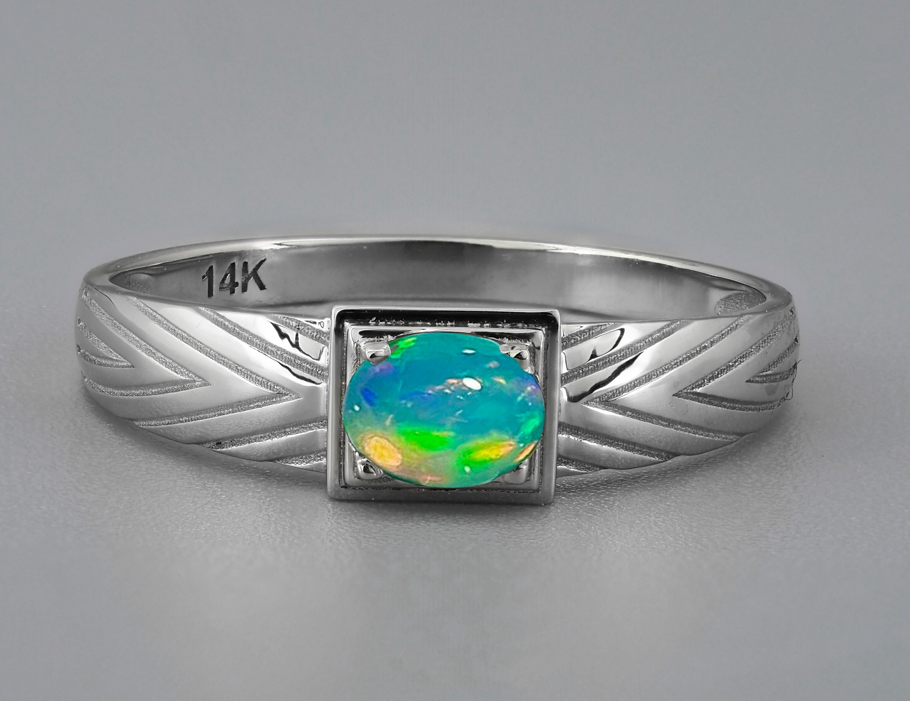 For Sale:  14k Gold Mens Ring with Opal, Gold Ring for Men with Opal 2