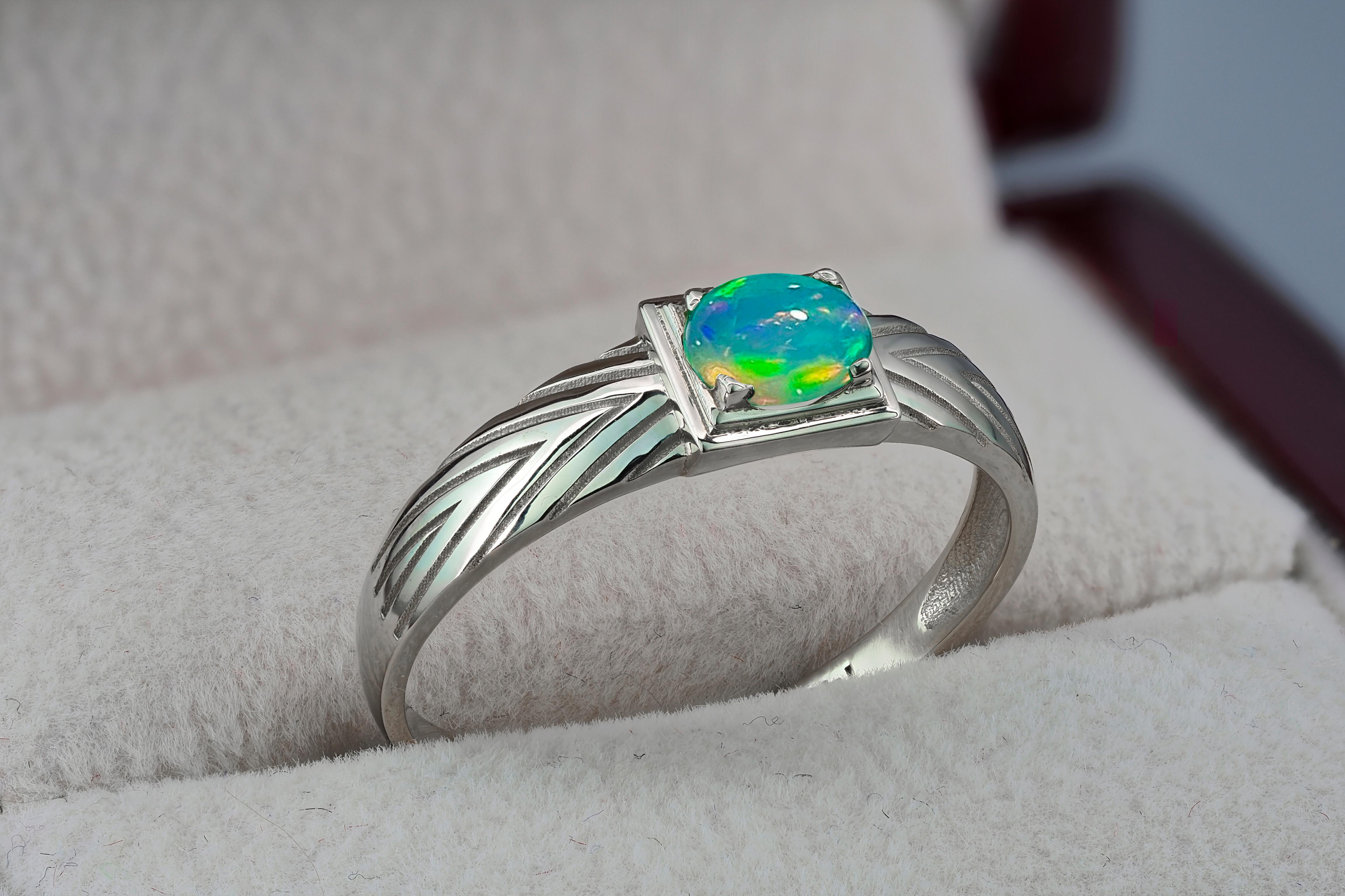 For Sale:  14k Gold Mens Ring with Opal, Gold Ring for Men with Opal 5
