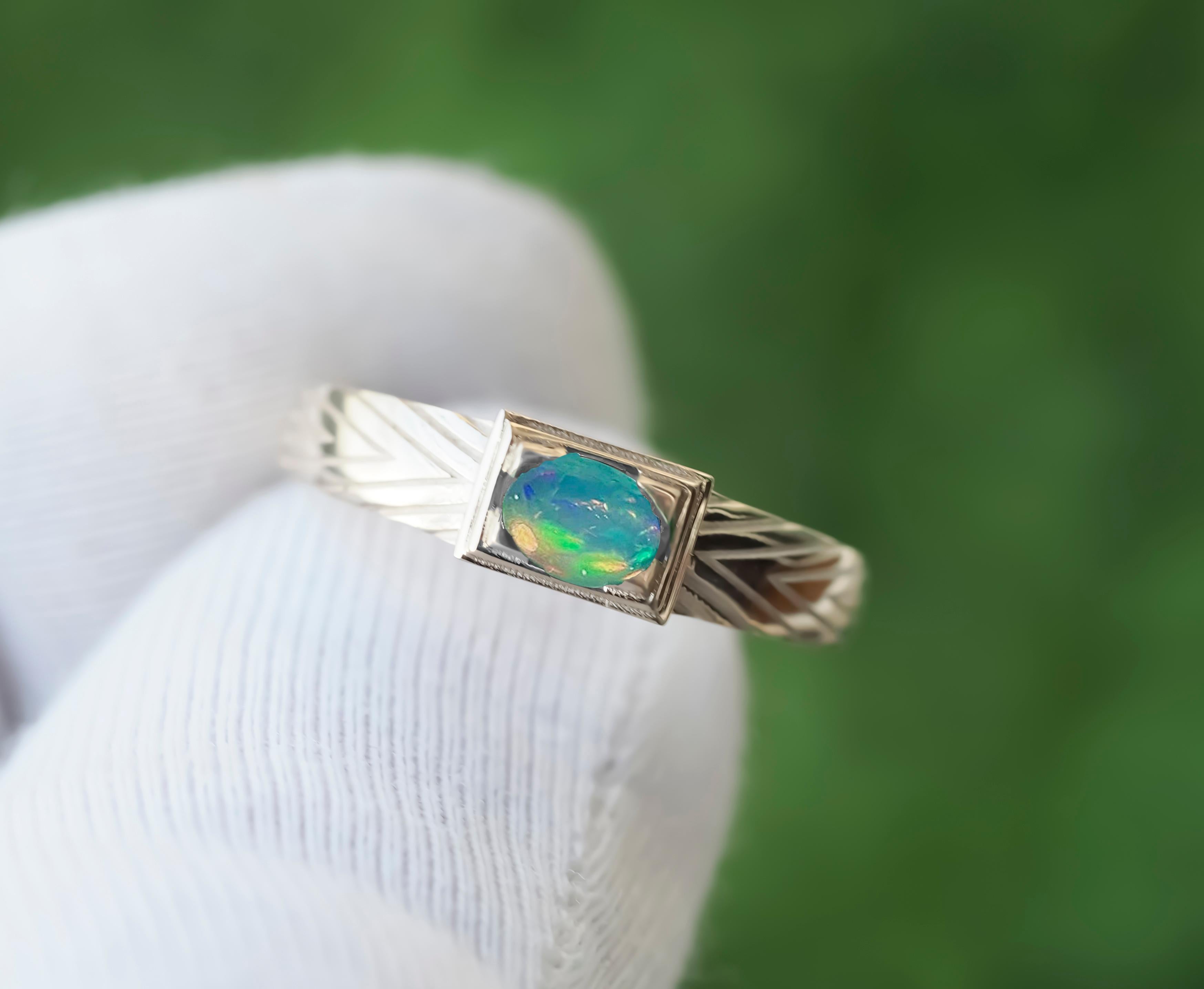 For Sale:  14k Gold Mens Ring with Opal, Gold Ring for Men with Opal 6