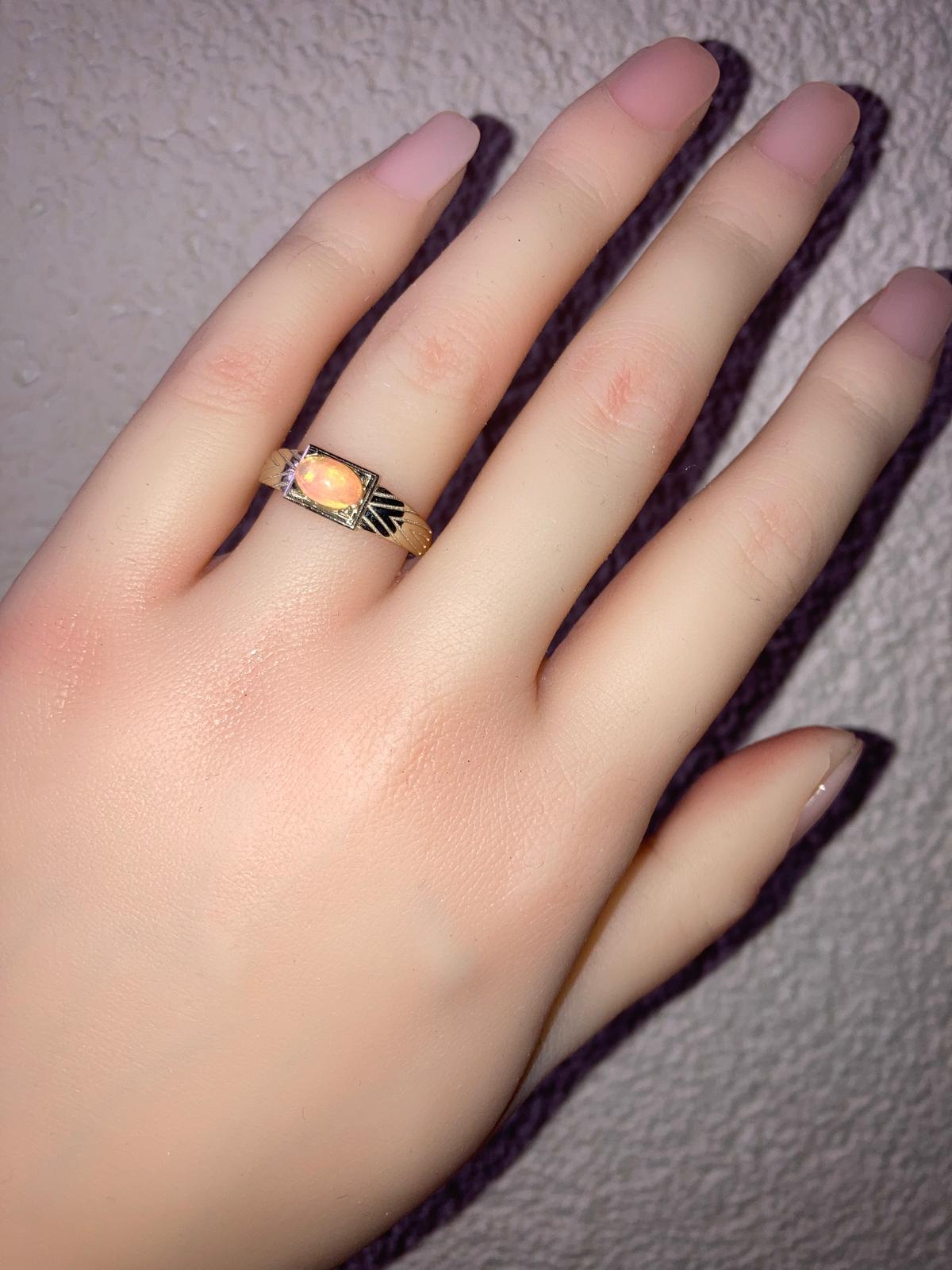 For Sale:  14k Gold Mens Ring with Opal, Gold Ring for Men with Opal 7