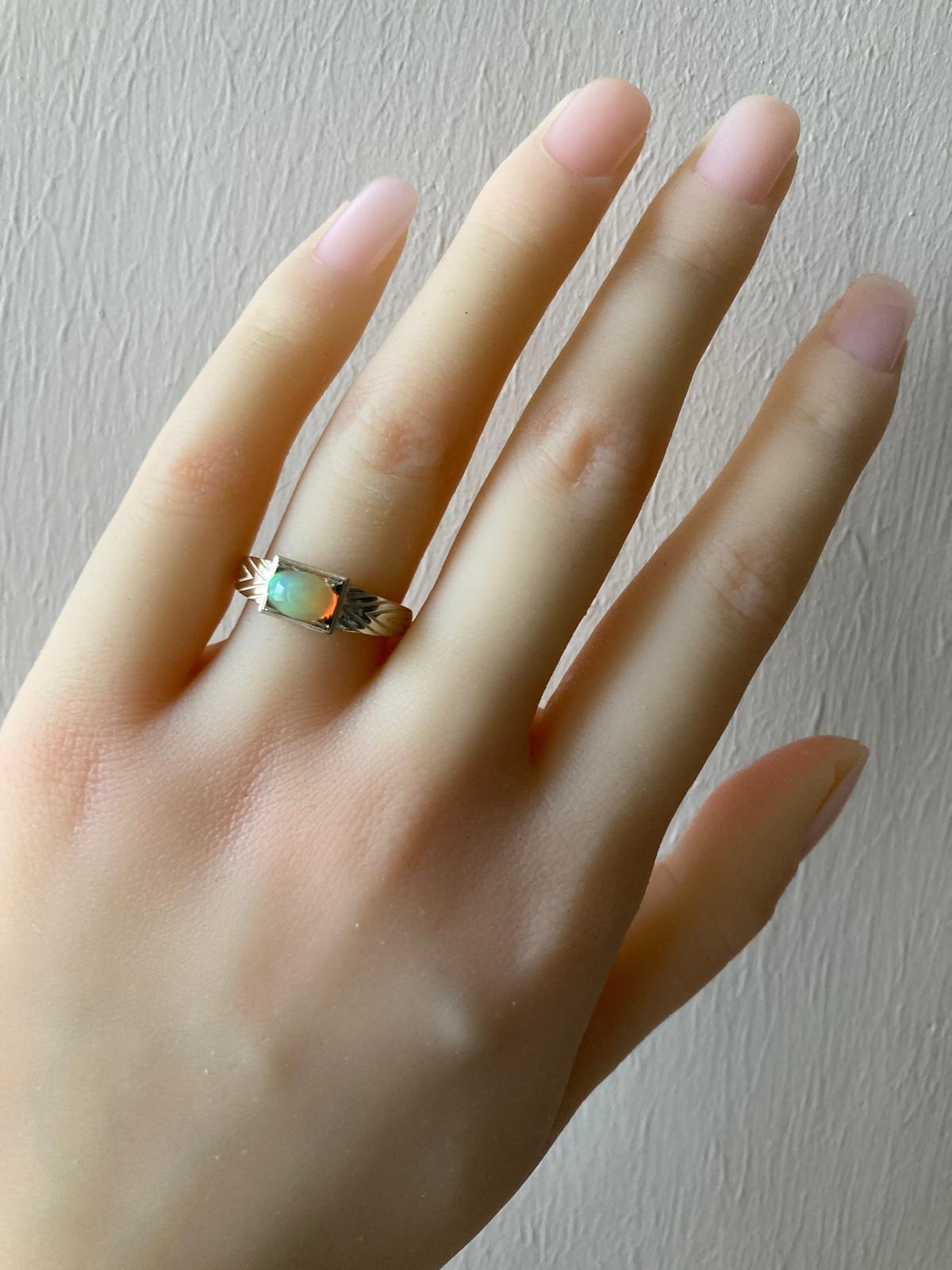 For Sale:  14k Gold Mens Ring with Opal, Gold Ring for Men with Opal 8