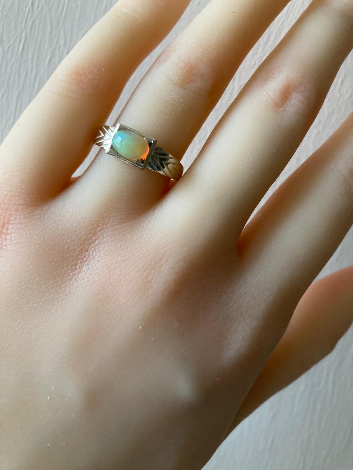 For Sale:  14k Gold Mens Ring with Opal, Gold Ring for Men with Opal 9