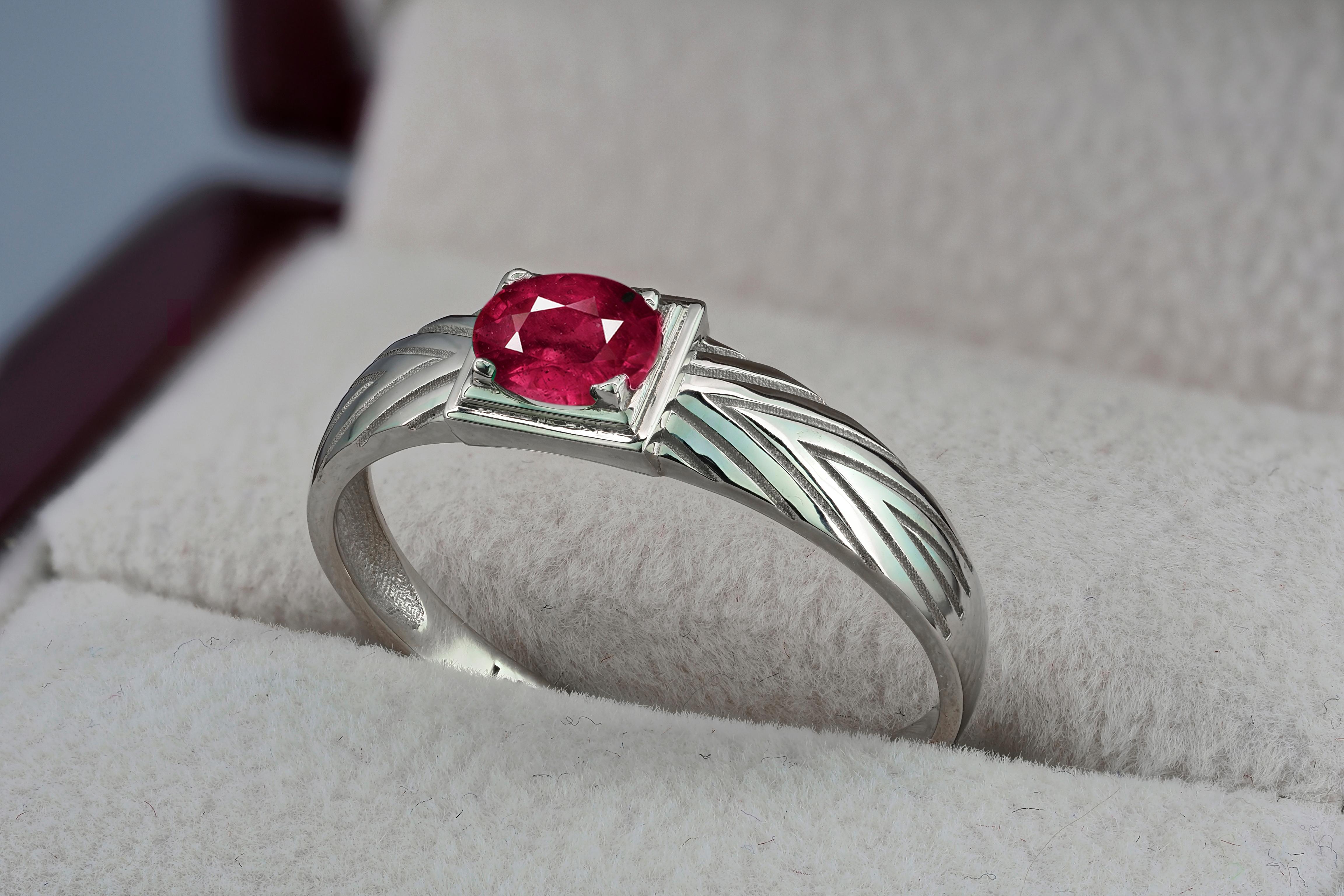 Men's 14k Gold Mens Ring with Ruby.  For Sale