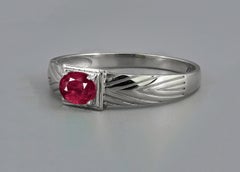 14k Gold Mens Ring with Ruby, Gold Ring for Men with Ruby