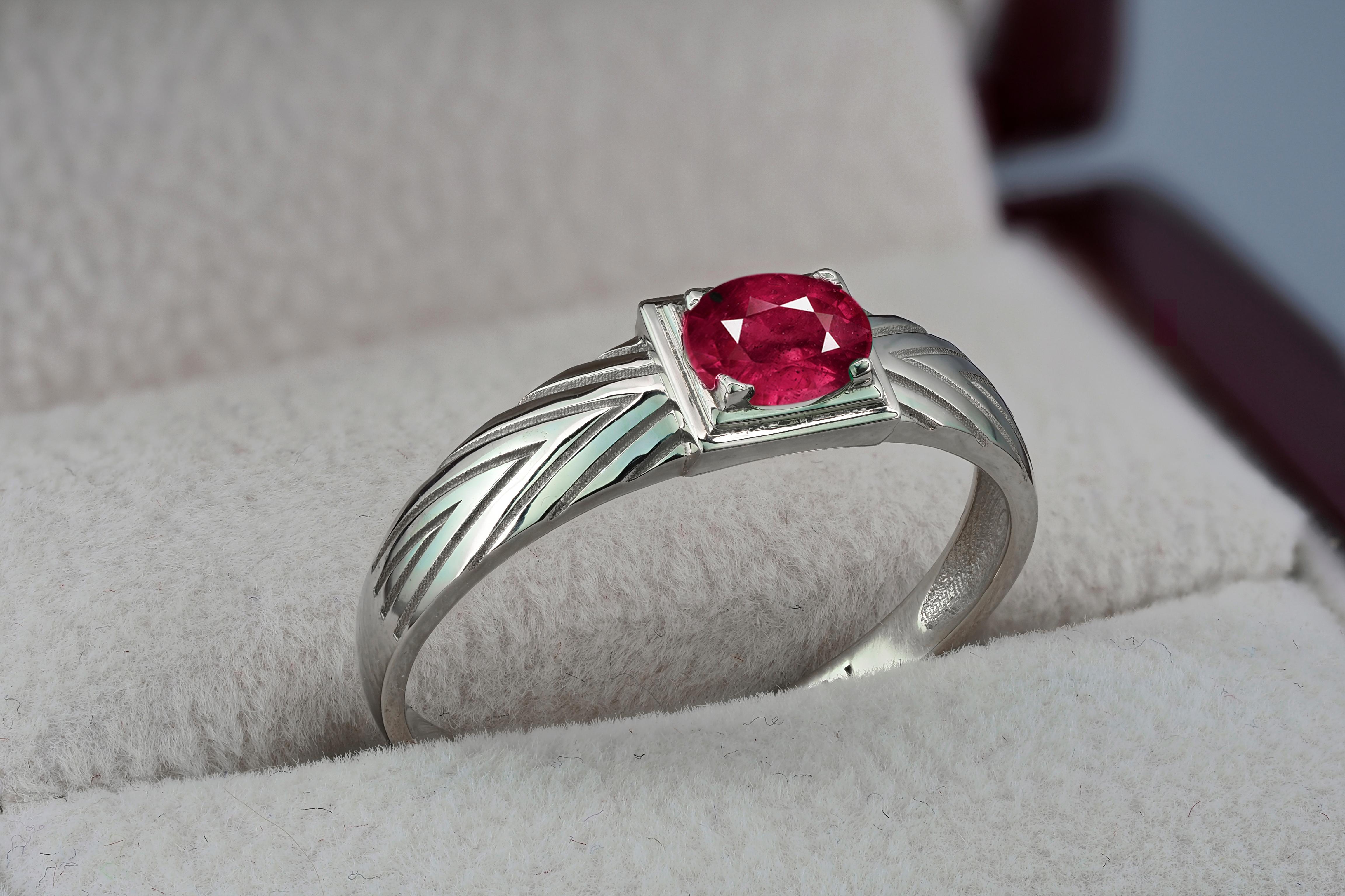 Women's or Men's 14k Gold Mens Ring with Ruby, Gold Ring for Men with Ruby
