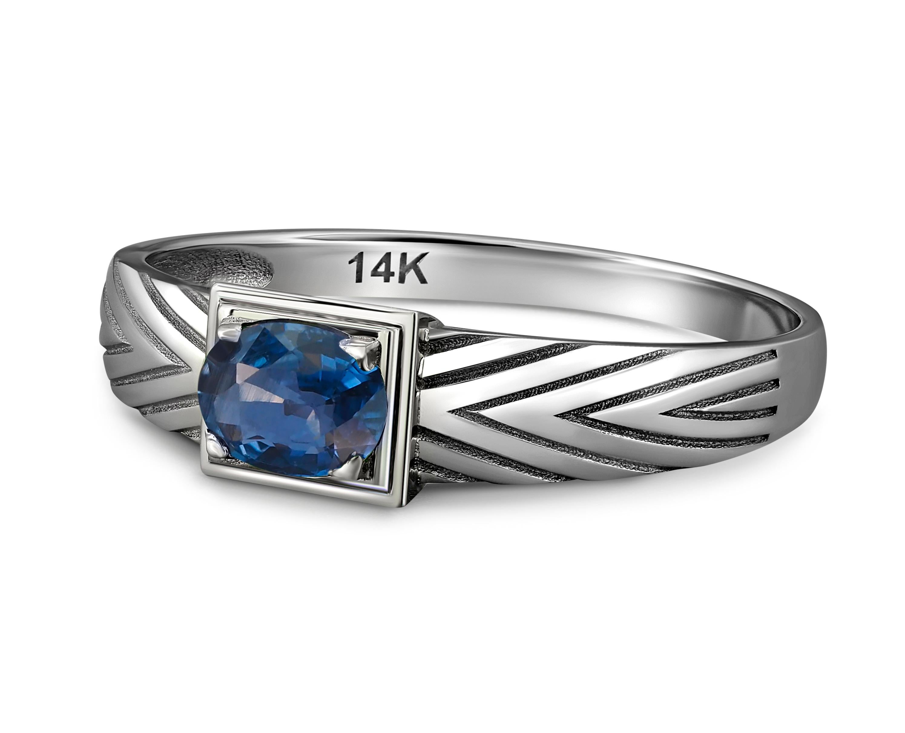 For Sale:  14k Gold Mens Ring with Sapphire, Gold Ring for Men with Sapphire 5