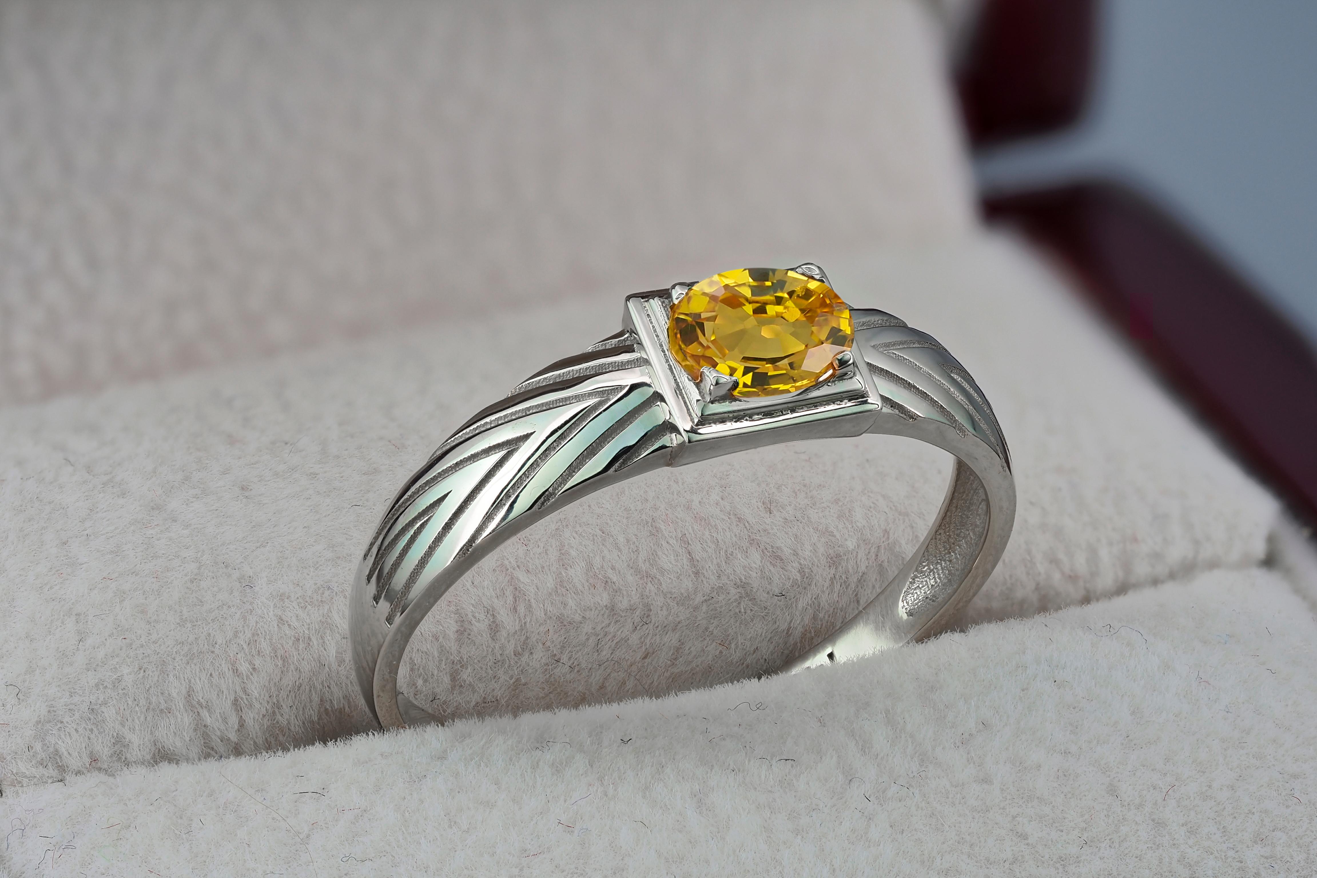 Im Angebot: 14 Karat Gold Herrenring mit Saphir, Goldring für Männer mit Saphir () 5