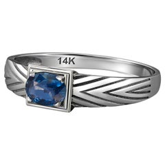 14k Gold Mens Ring with Sapphire, Gold Ring for Men with Sapphire