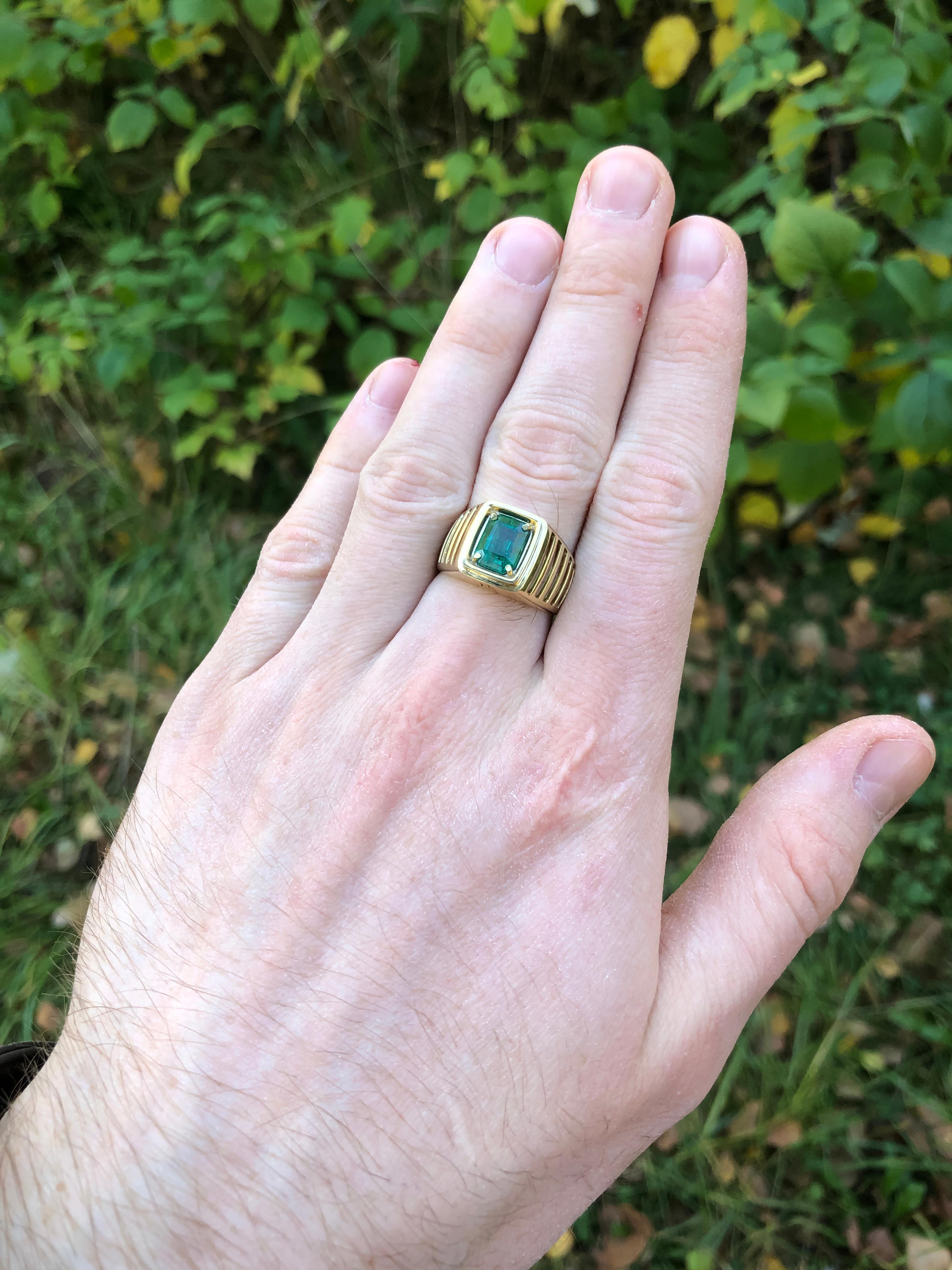 14 K Gold Mens Ring with Emerald. Statement emerald ring.  Gold signet ring for men with emerald. Emerald gold ring. Unisex ring with Emerald. Natural emerald ring. Octagon emerald ring.  May birthstone ring. Emerald Signet Ring. Everyday ring with