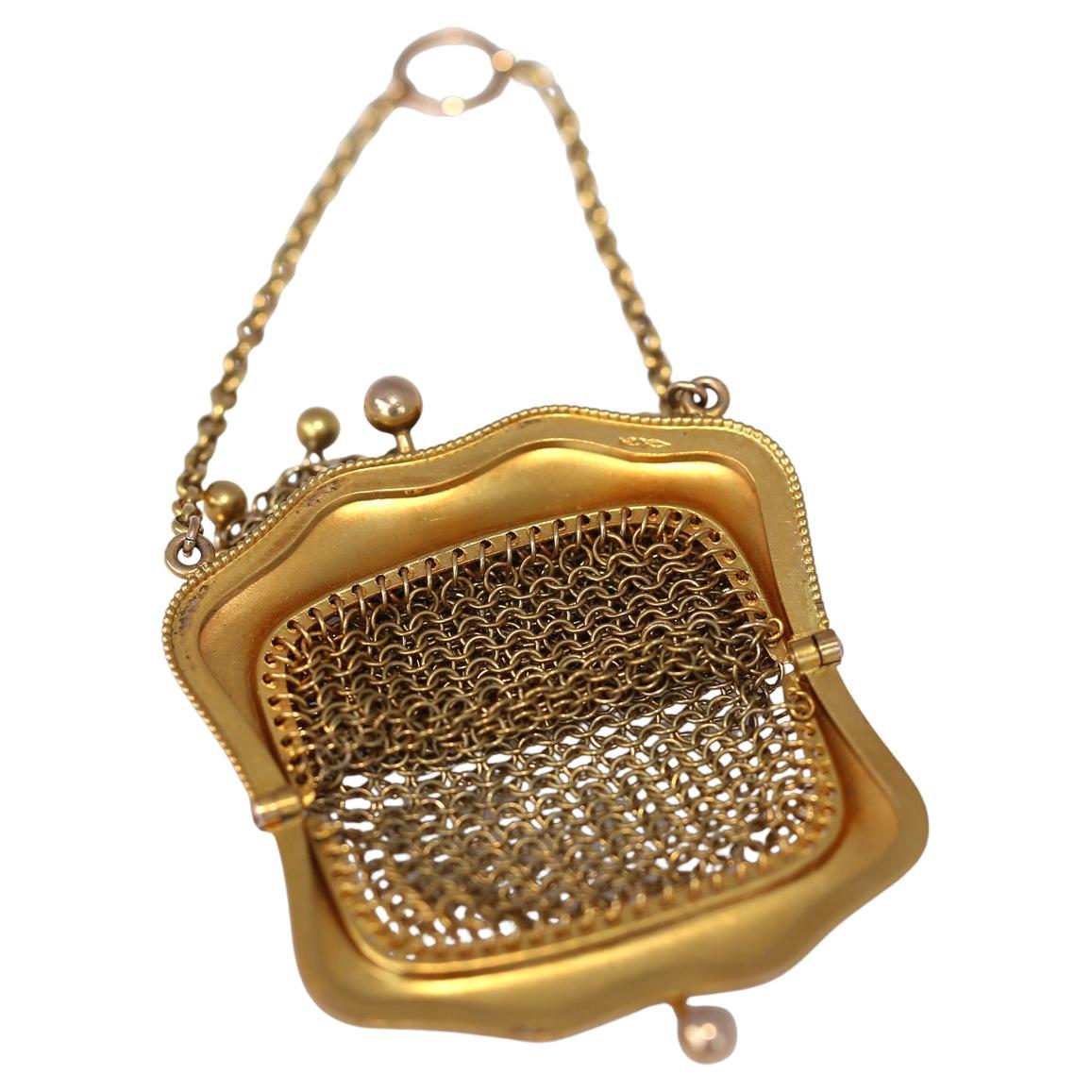 14K Gold Mesh Geldbörsekette, 1895 im Zustand „Gut“ in Herzelia, Tel Aviv