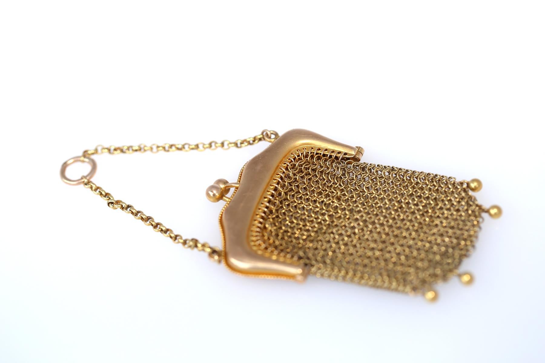 Women's or Men's 14K Gold Mesh Purse Chain, 1895 For Sale